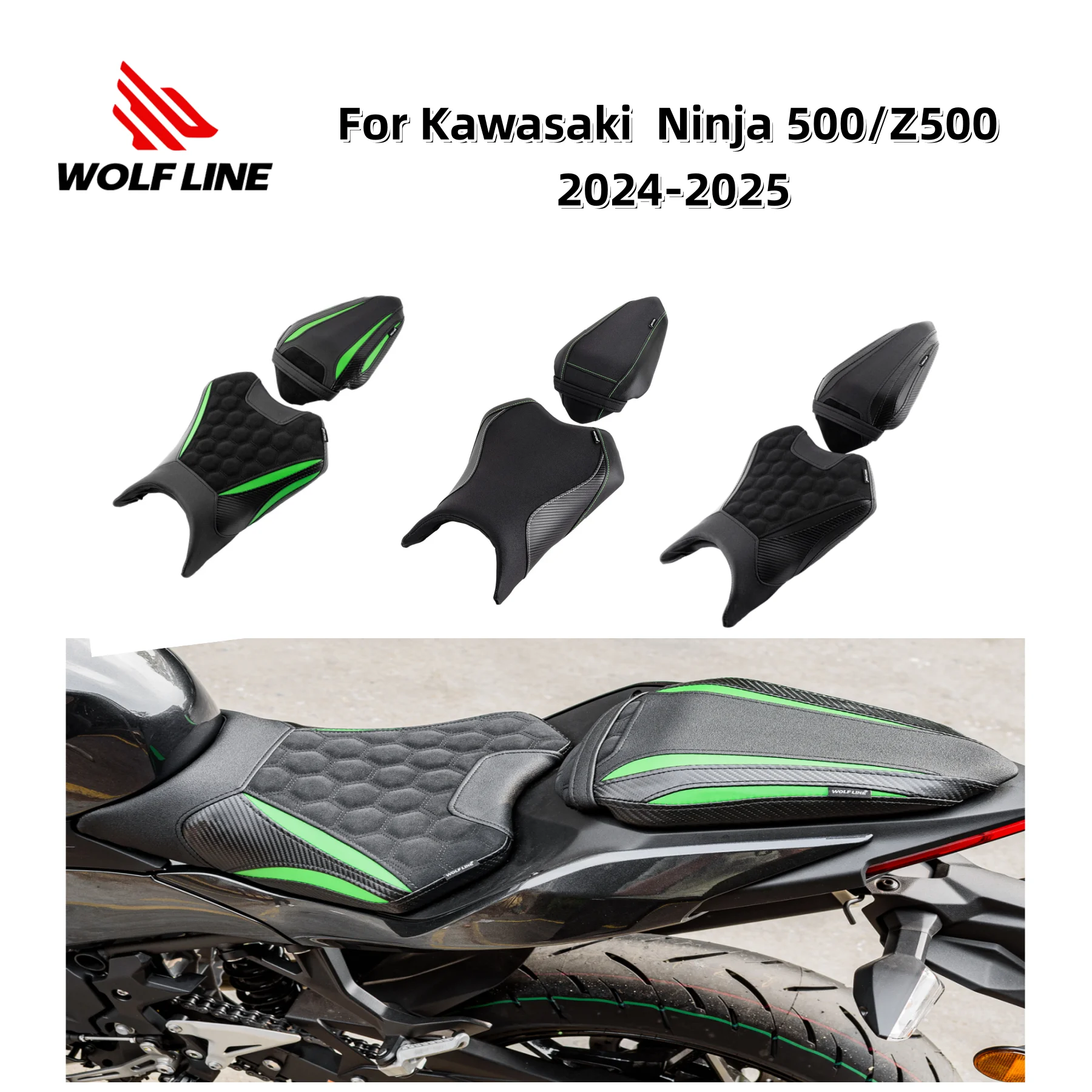 

Motorcycle Front Diver Seat Cushion Rear Passenger Pillion Pad Rider Saddle Solo Cushion For Kawasaki Ninja 500/Z500 2024 2025