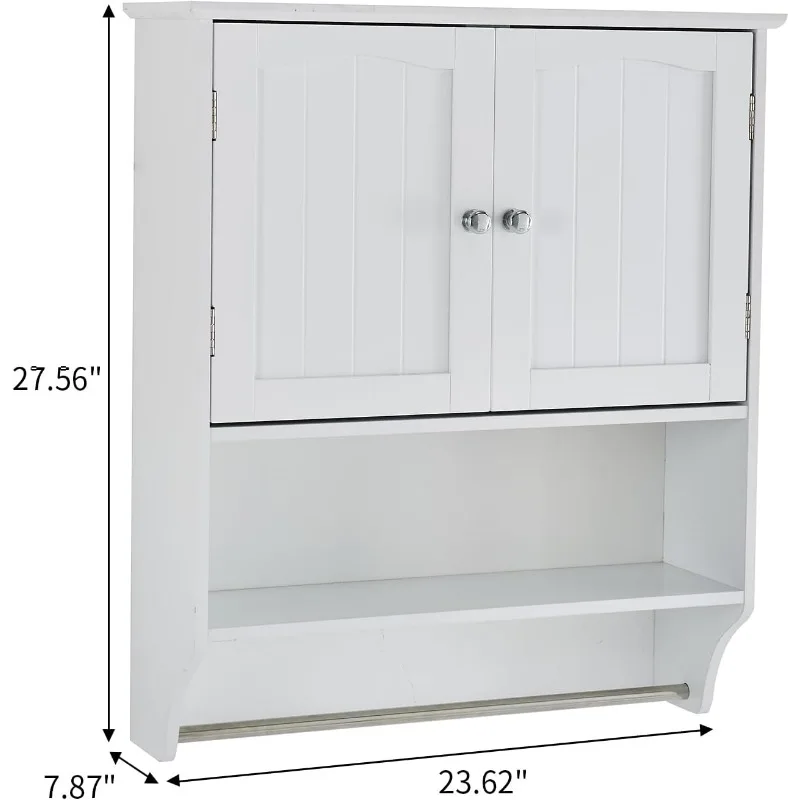 White Bathroom Wall Cabinet with 2 Door with Towel Rack, Storage Cabinet Over The Toilet, Medicine Cabinet with Shelves