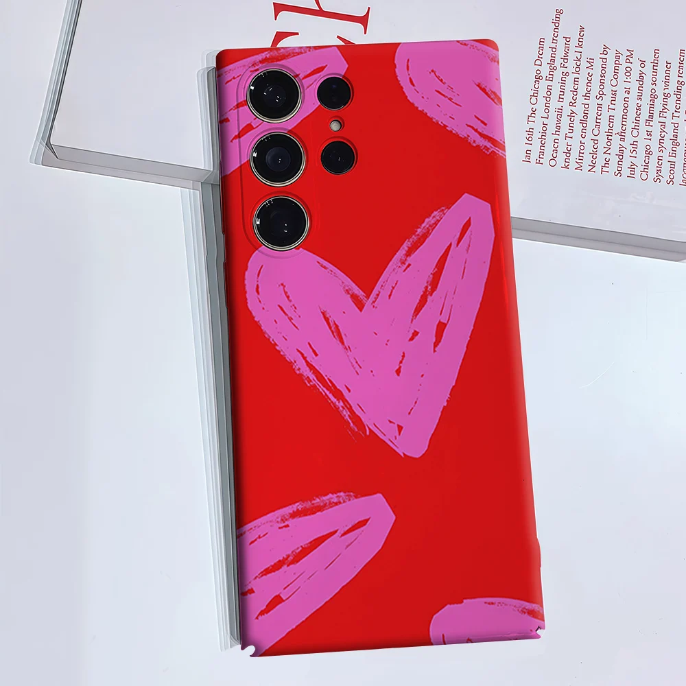 Brush Hearts Phone Case for Samsung Galaxy S26 S25 S24 S23 Ultra Plus Luxury Double-layer anti-fall Back Cover