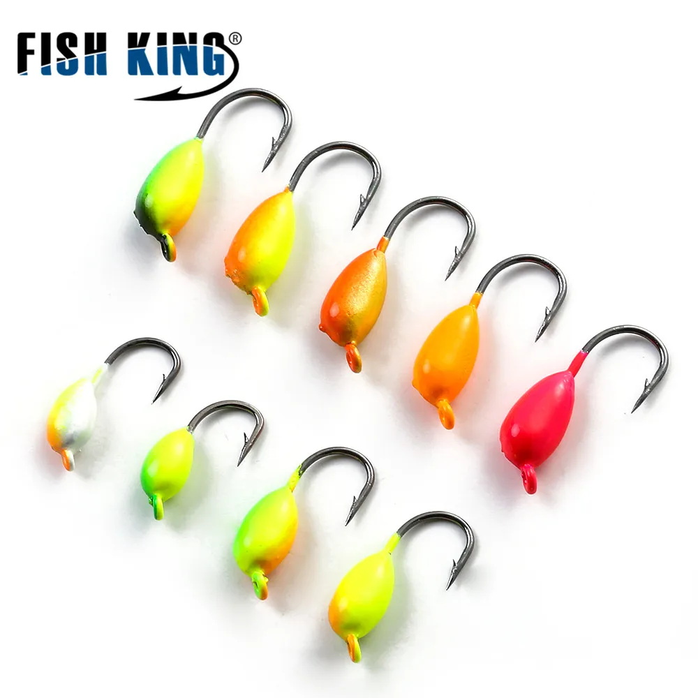 FISH KING 5PCS Winter Fishing Lure Jig Head Hook 1g 1.5g 1.8g 3D Eyes Ice Fishing Artificial Bait Accessories