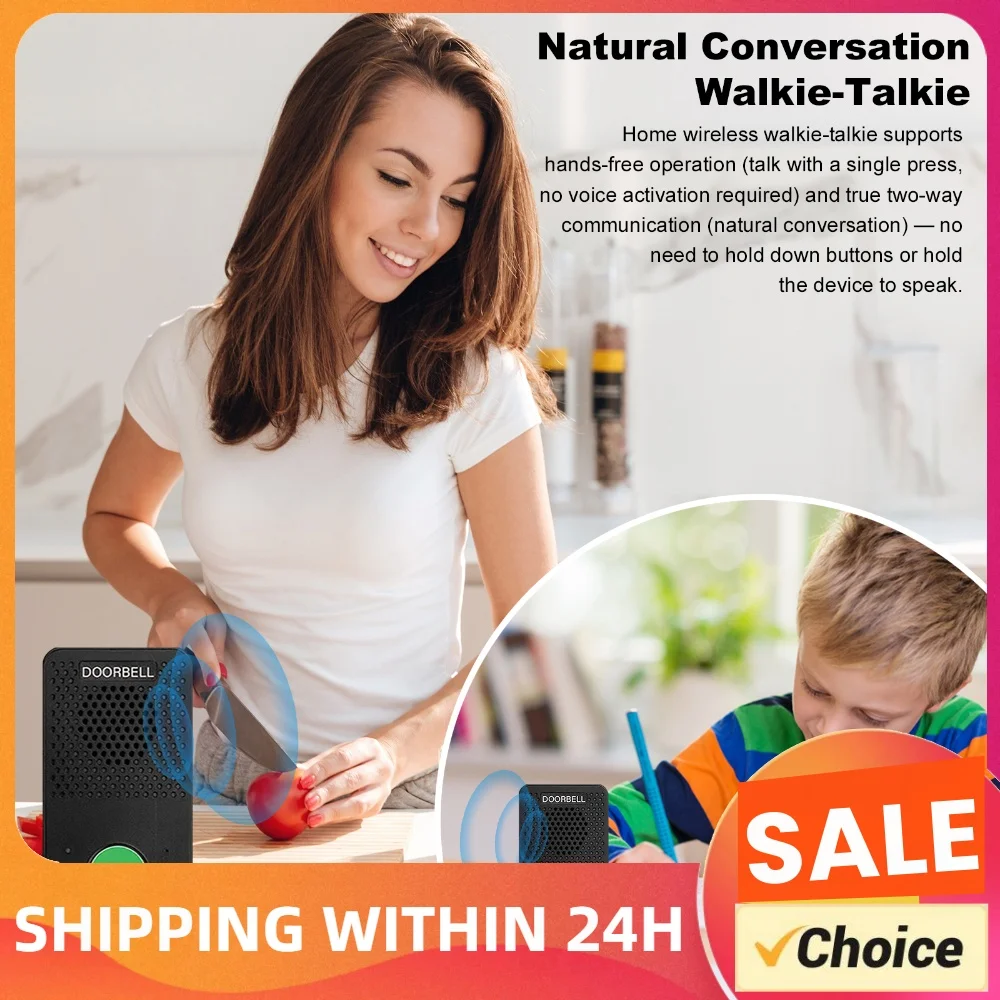 2 Way Voice Intercom with 4 Chimes 8 Volume Levels Hands-Free Wireless Intercom System for House Home Factory Office