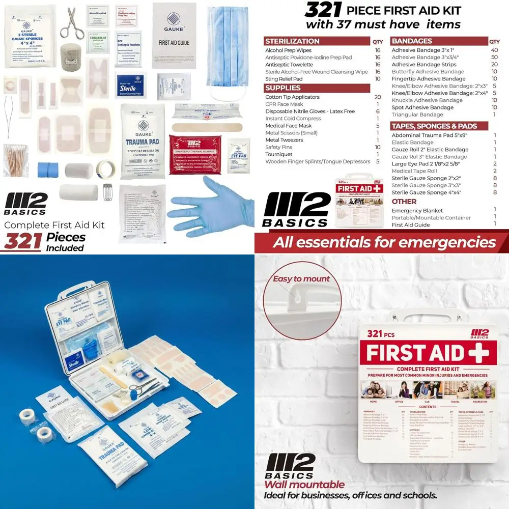 

Premium 321-Piece Emergency First Aid Kit for Home, Car, Business, Office & Travel – Portable Durable Hard Case, Medical Supplie