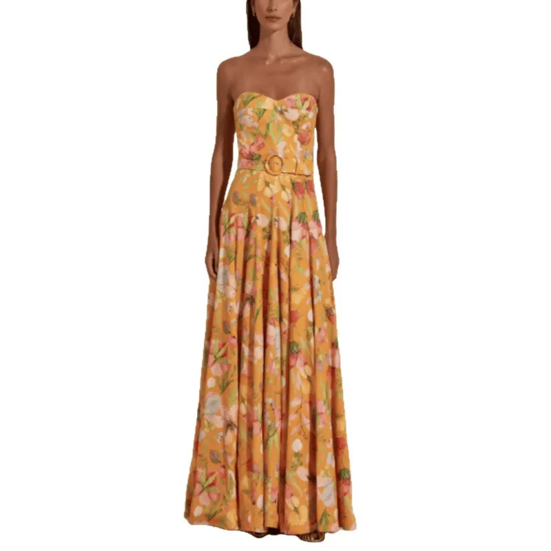 Nueva ropa de mujer europea y americana, top de tubo, vestido estampado delgado y fino, temperamento de moda y vestido elegante