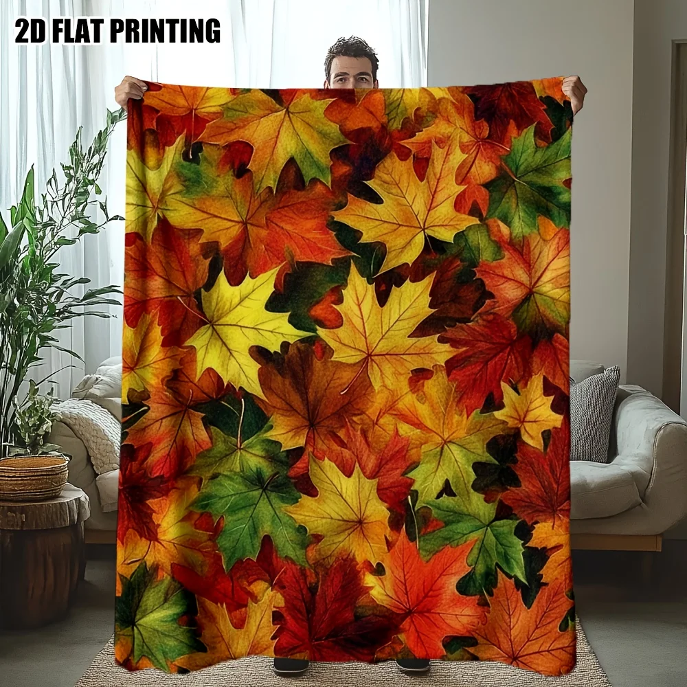 Watercolor Fall Maple Leaves Vibrant Natural Plant Pattern Soft Blanket Fit Living Room Bed Travel Multi-scene Home Daily Use
