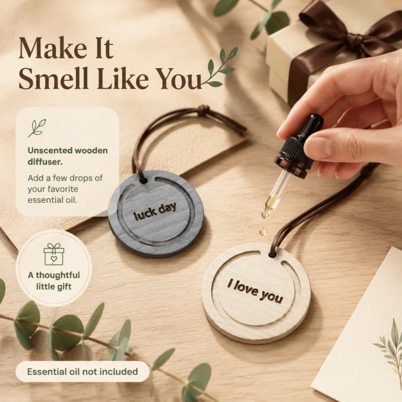 Customized text circular fragrant wood pendant decoration, without fragrance, car pendant with peach wood fragrant pendant