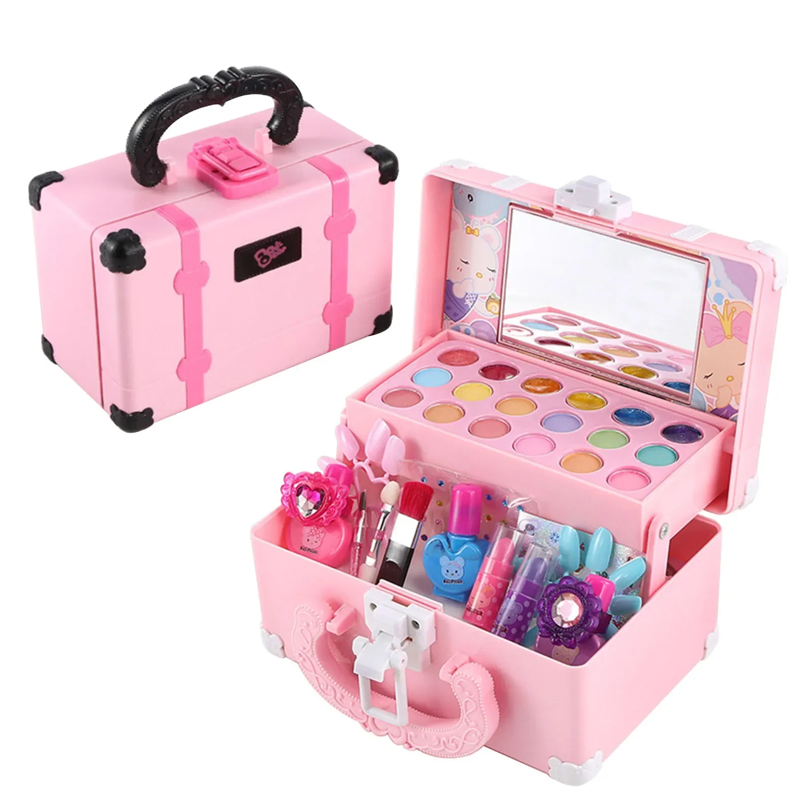 Princess Makeup Cosmetics Box Set Safe Non-toxic Lipstick Nail Polish Girl Play House Toy Birthday Christmas for Children's Gift