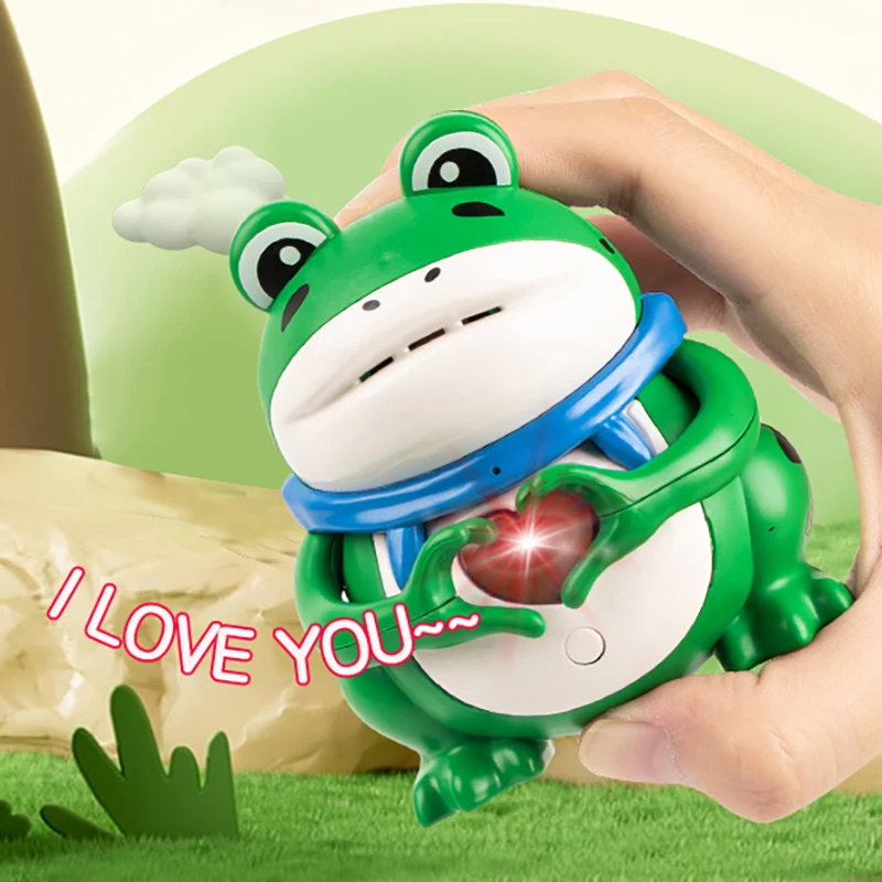 1Pcs Cartoon  Glowing Frog Talking Toy Children Frog Toy With Light Up Movable Heart Gesture Voice Festival Valentine's For Kids