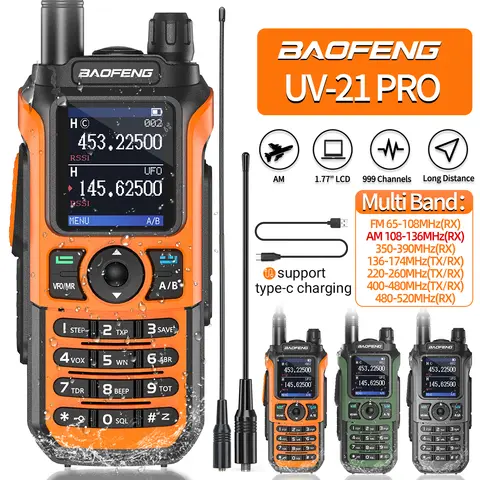 Baofeng UV-21 Pro Walkie Talkie banda aérea de largo alcance frecuencia de copia inalámbrica VHF UHF tipo C actualización recargable UV-5R Radioaficionado