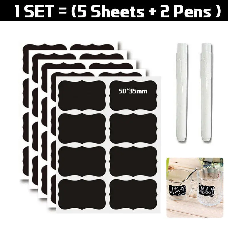 40 Jar Labels Stickers Black Labels Chalk Pen Kitchen Pantry Spice Herb