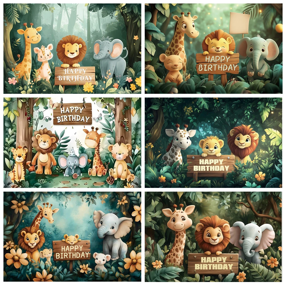 

Jungle Animal Safari Party Background Backdrop Wild One 1st Happy Birthday Party Decoration Newborn Baby Shower Photo Background