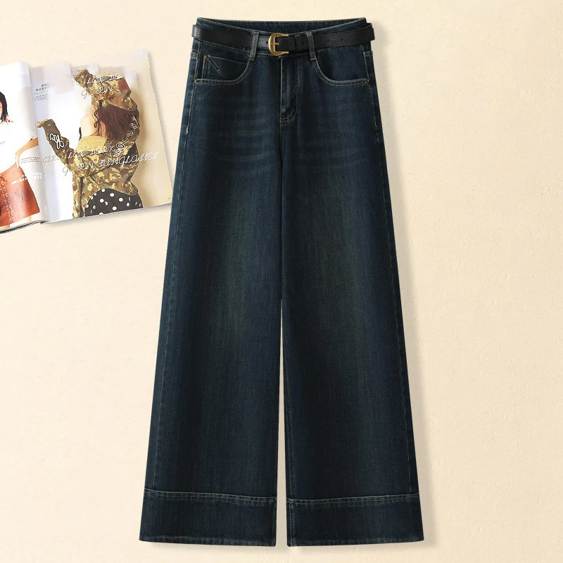 

Retro High Waist Wide Leg Jeans Women's Loose Slimming Casual Denim Trousers Autumn New Sle Small Size Heightening Straight