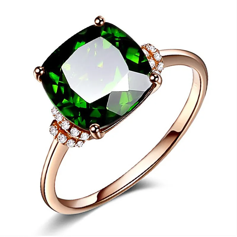 

18K Rose Gold Plated Ring For Women Green Emerald Gemstone Inlaid Green Tourmaline Crystal Simple Luxury Female Ring Wholesale