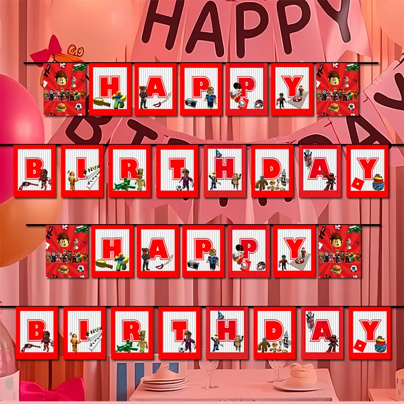 Roblox Birthday Party Decorations Robot Banner Baby Shower DIY Party Supplies Tableware Gift Bag Backdrop Banner Boys