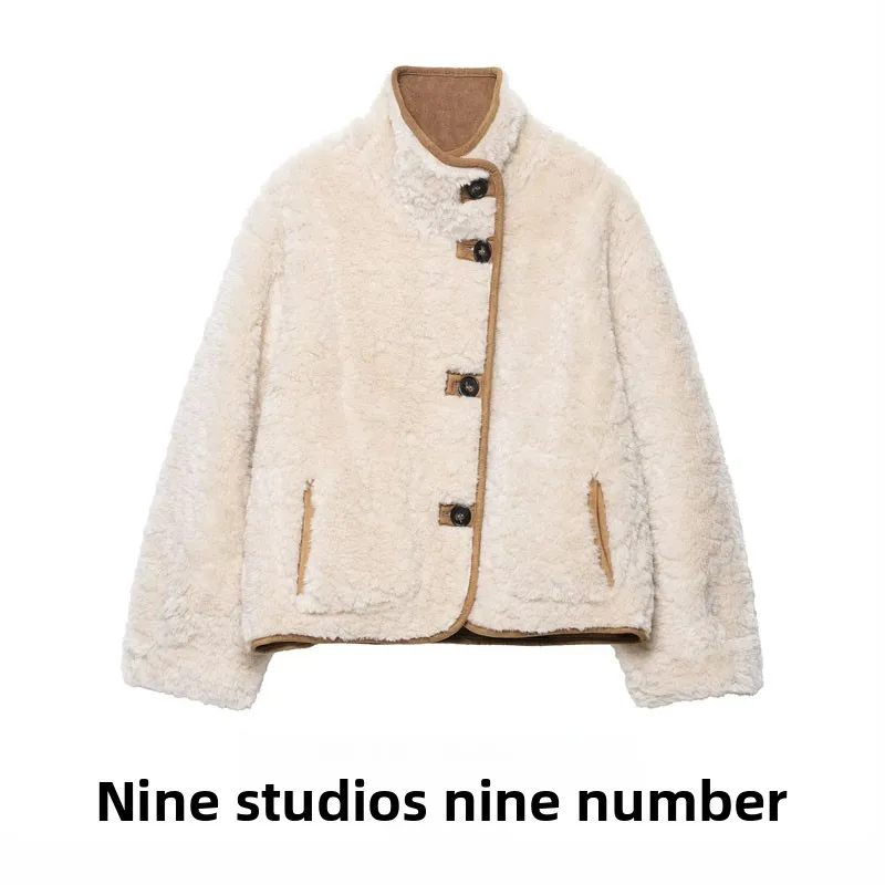 

Двусторонняя одежда, шерстяной тюре, однотонный, с высоким воротником, украшенная женской верхней одеждой, европейский свободный крой, Long Sve