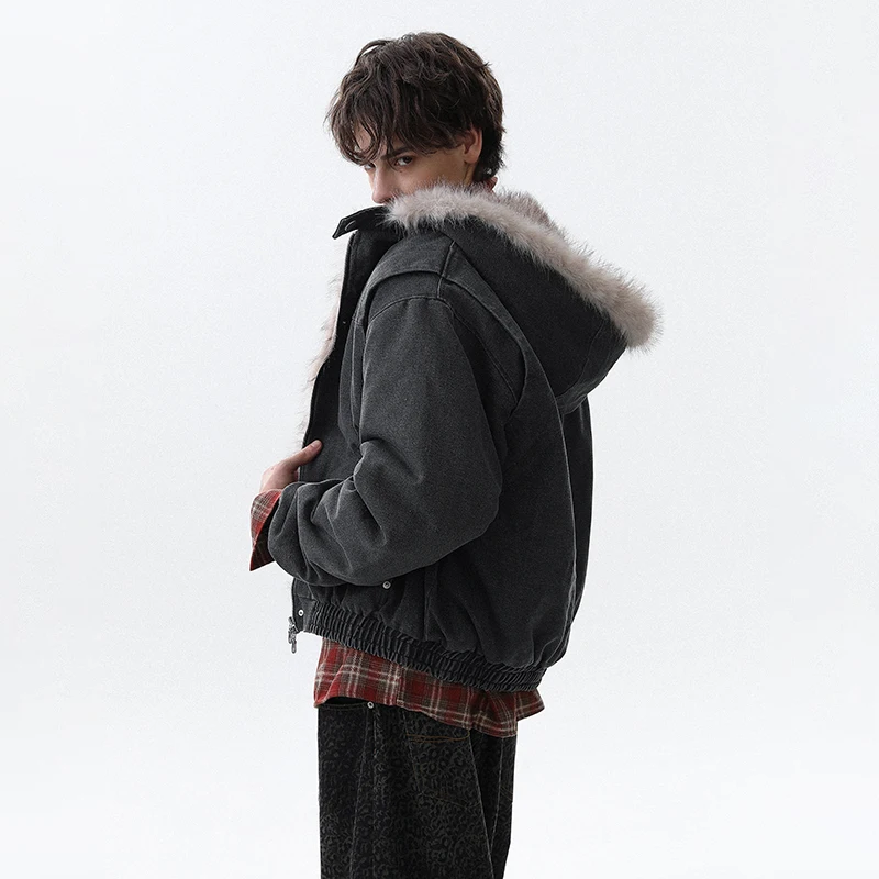 LUZHEN 2025 شتاء جديد موضة فو الفراء مقنعين وسادة مبطنة الرجال العصرية عالية الجودة بلون وسيم سترة الملابس JY5099
