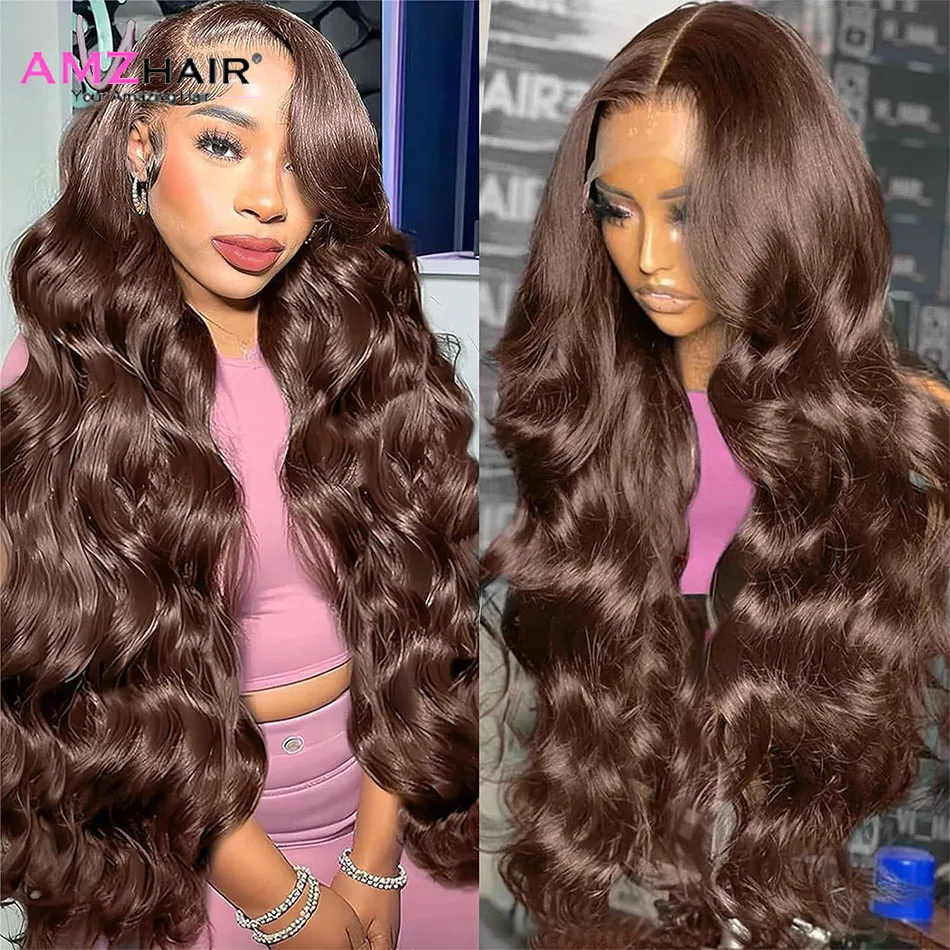 Body Wave Chocolate Brown Lace Front Wig 13x4 Body Wave Human Hair Wigs Transparent Lace For Women