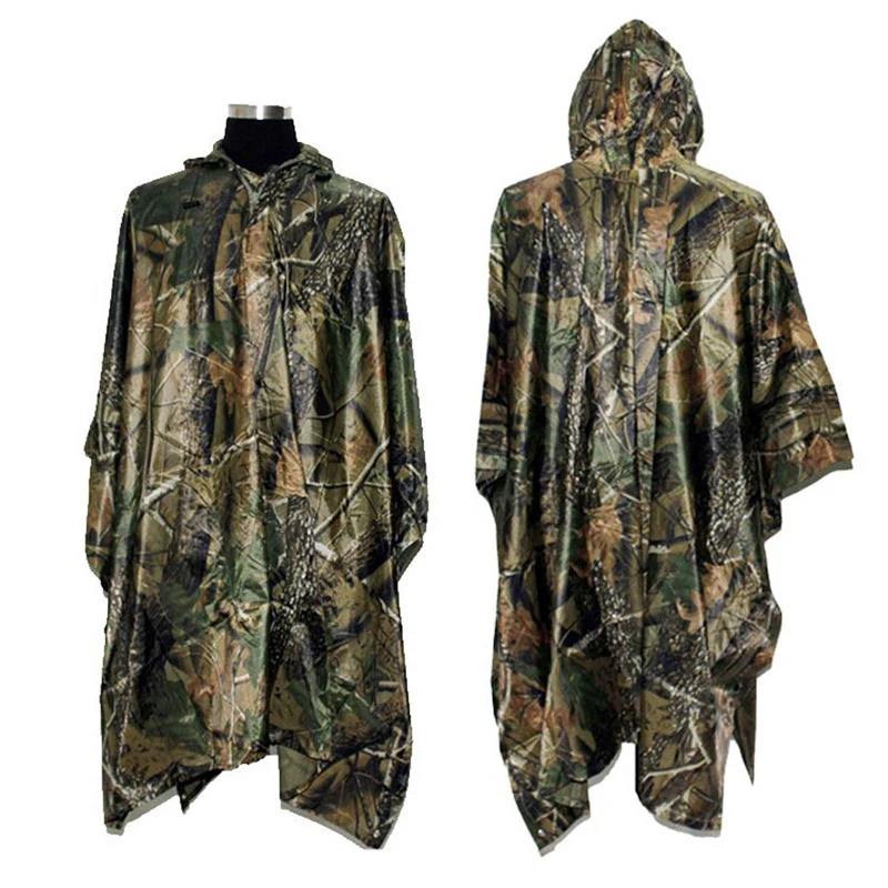 PVC Camouflage Raincoat for Outdoor Cycling, Mountaineering Rain Poncho, Multifunctional Raincoat,  Picnic Mats, Canopy