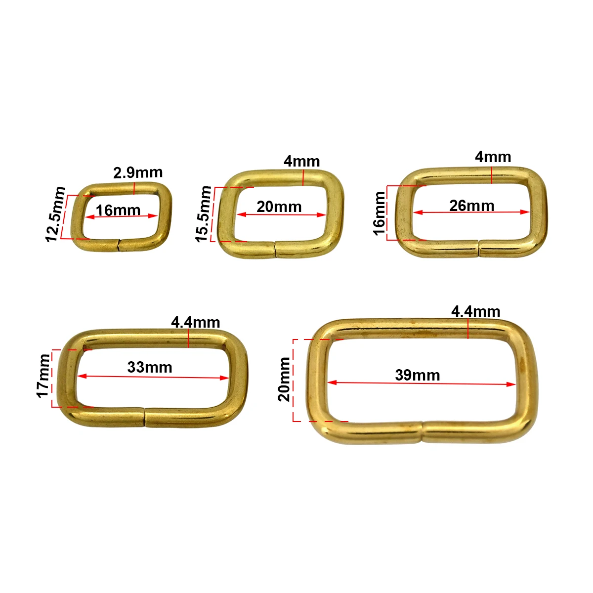 2x Brass metal wire formed rectangle ring buckle loops for webbing leather craft bag strap belt buckle garment luggage purse DIY