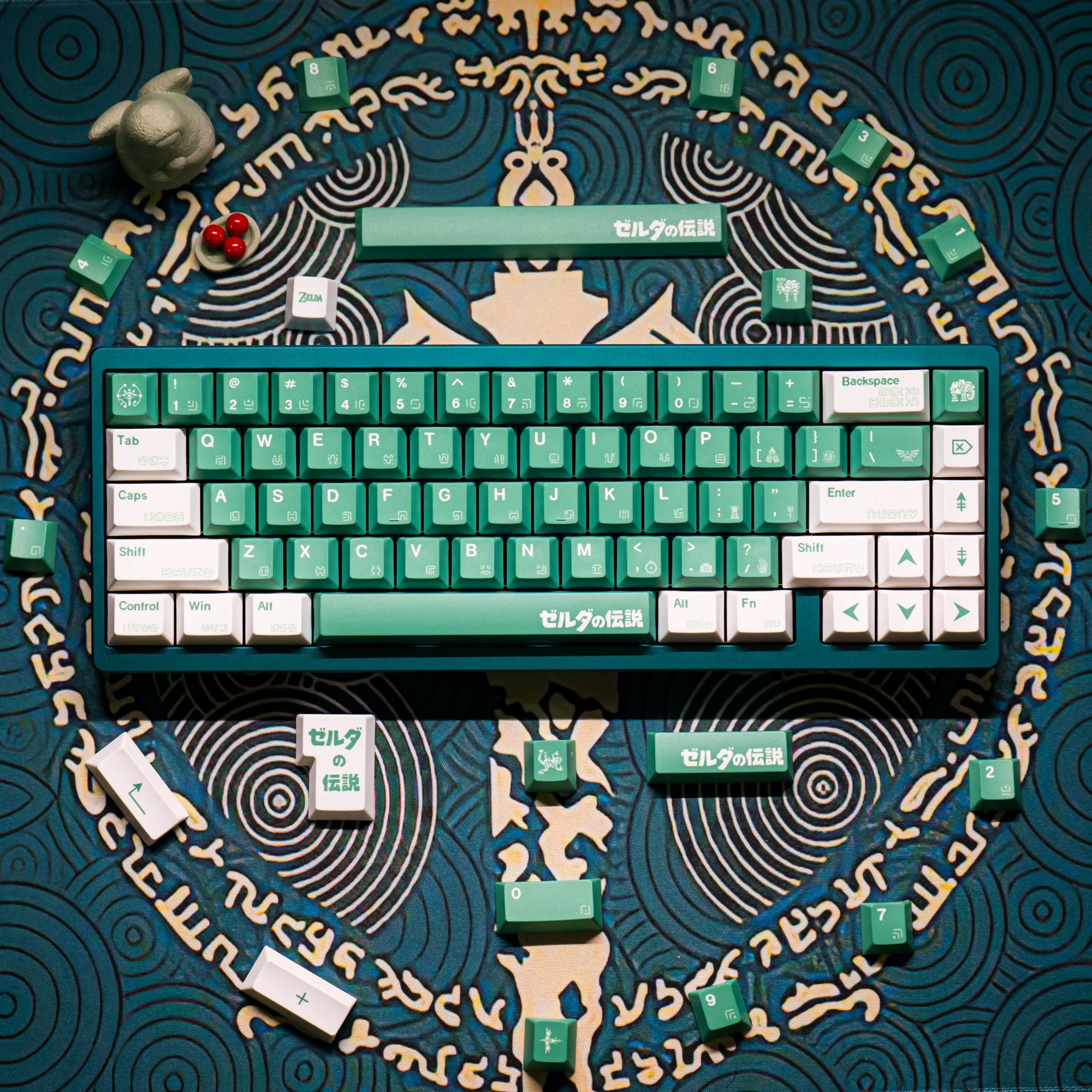 Green White Side-Printed PBT Keycaps Cherry Profile Dye-Sublimation Custom Keycap Set for MX Mechanical Keyboards