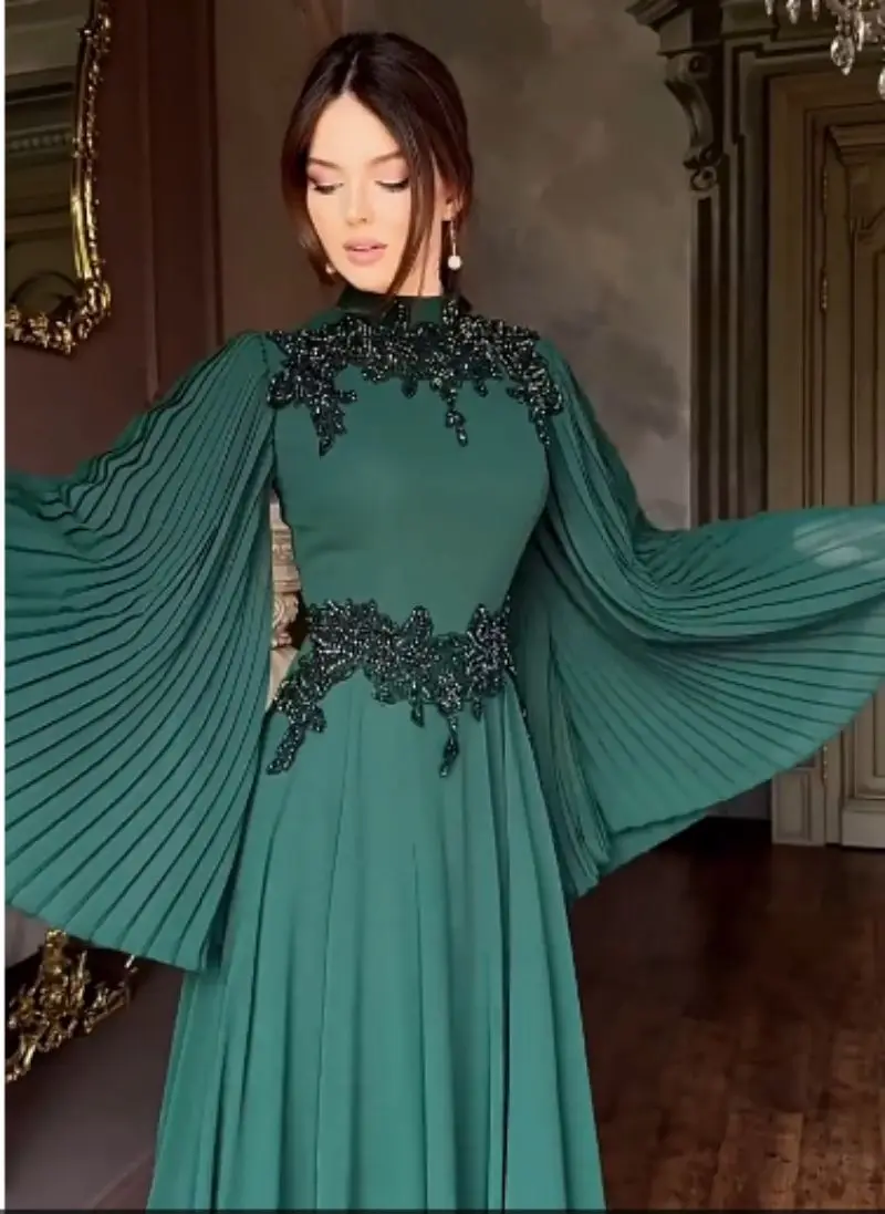 Wein Middle Eastern Lady Female Lace Winter Long Robe Evening Gown with Elegant Temperament, Long Trailing Black Green Woman