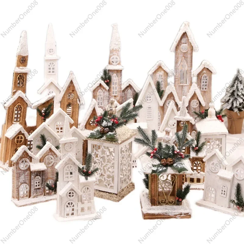 

Christmas Decorations Wooden Glowing Christmas Wooden House Snow House Ornaments Christmas Tree Castle Window Scene Arrangement