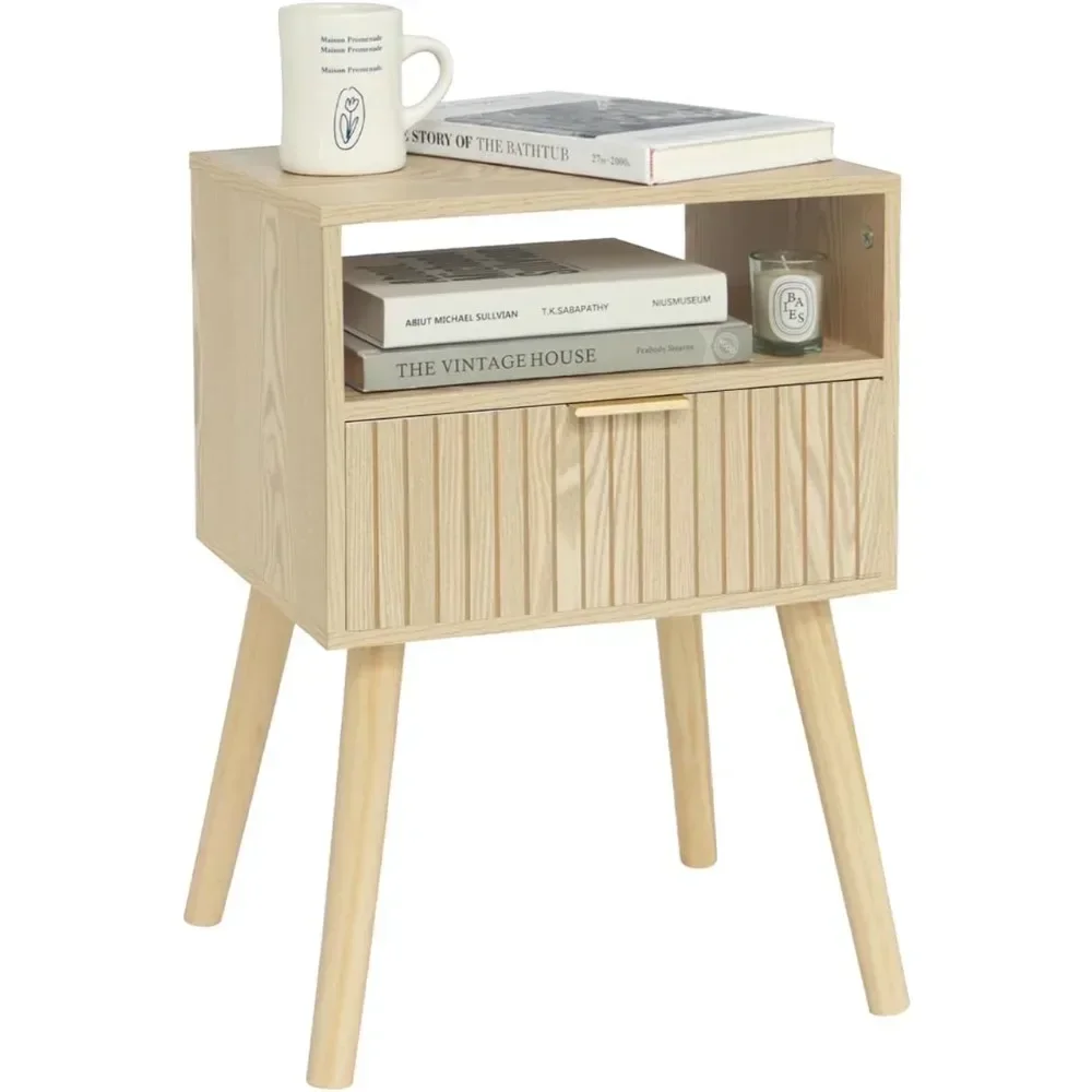 Small Nightstand Wood Bedside Table with Drawer, Modern End Table for Bedroom and Small Spaces, Solid Wood Legs, Easy Assembly