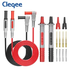 Cleqee P1300A Sheathed 4mm Banana Plug Multimeter Test Lead Kit + Test Probe Pens + 8pcs Replaceable Test Needles Pins