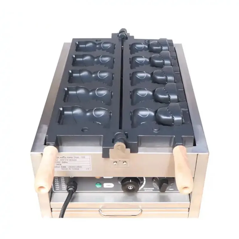 Máquina Eléctrica de acero inoxidable para hacer waffles, dispositivo comercial de 110V y 220V, antiadherente, para hacer helados, dinosaurios, boca