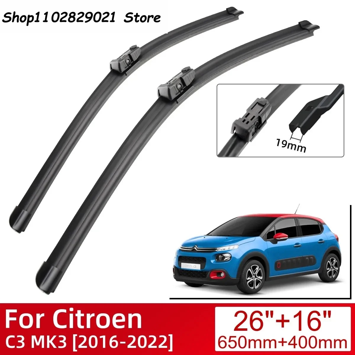 

For Citroen C3 MK3 2016-2022 Car Accessories Front Windscreen Wiper Blade Brushes Wipers 2022 2021 2020 2019 2018