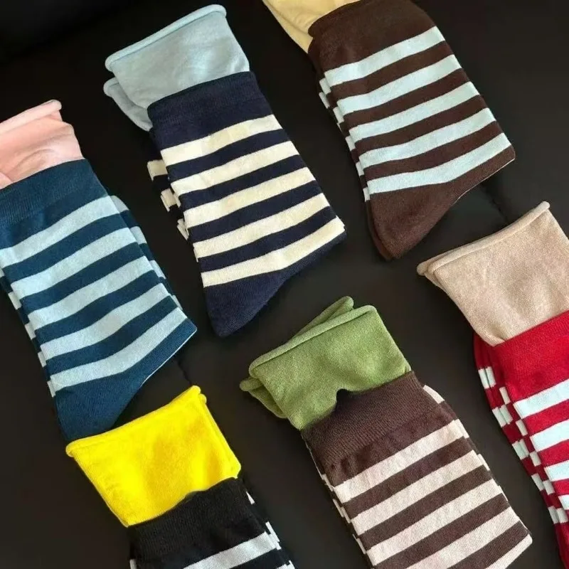 

6 пар весенне-осенних новых модных универсальных носков, повседневные удобные полосатые средние носки