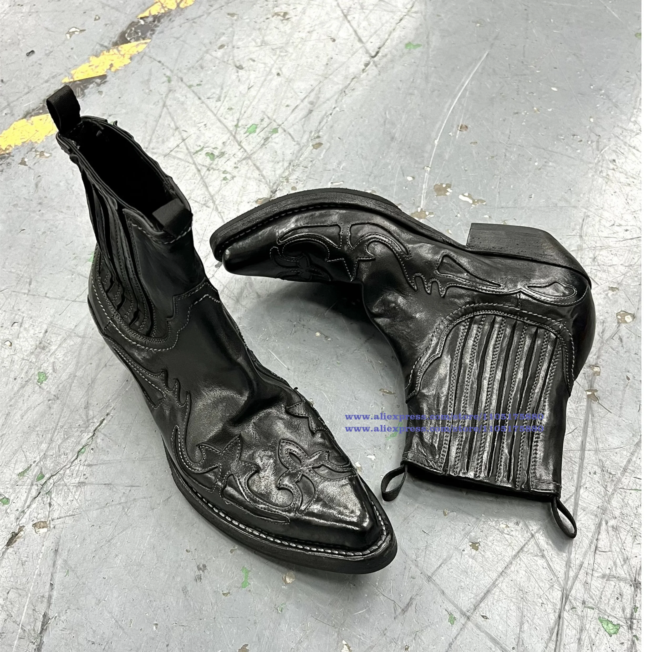 المطرزة تشيلسي الأحذية جلد أسود الرجال الأحذية مدبب تو الكاحل الجوارب العصرية الفاخرة مصمم أحذية رجالي بوتاس موهير