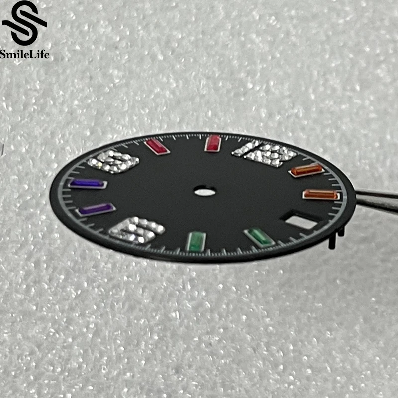 SmileLife 28.5 مللي متر NH35 مقياس قوس قزح ساعة الطلب الشمس نمط الطلب مؤشر ملون صالح NH35 ساعة يد تعمل بالحركة التلقائية اكسسوارات