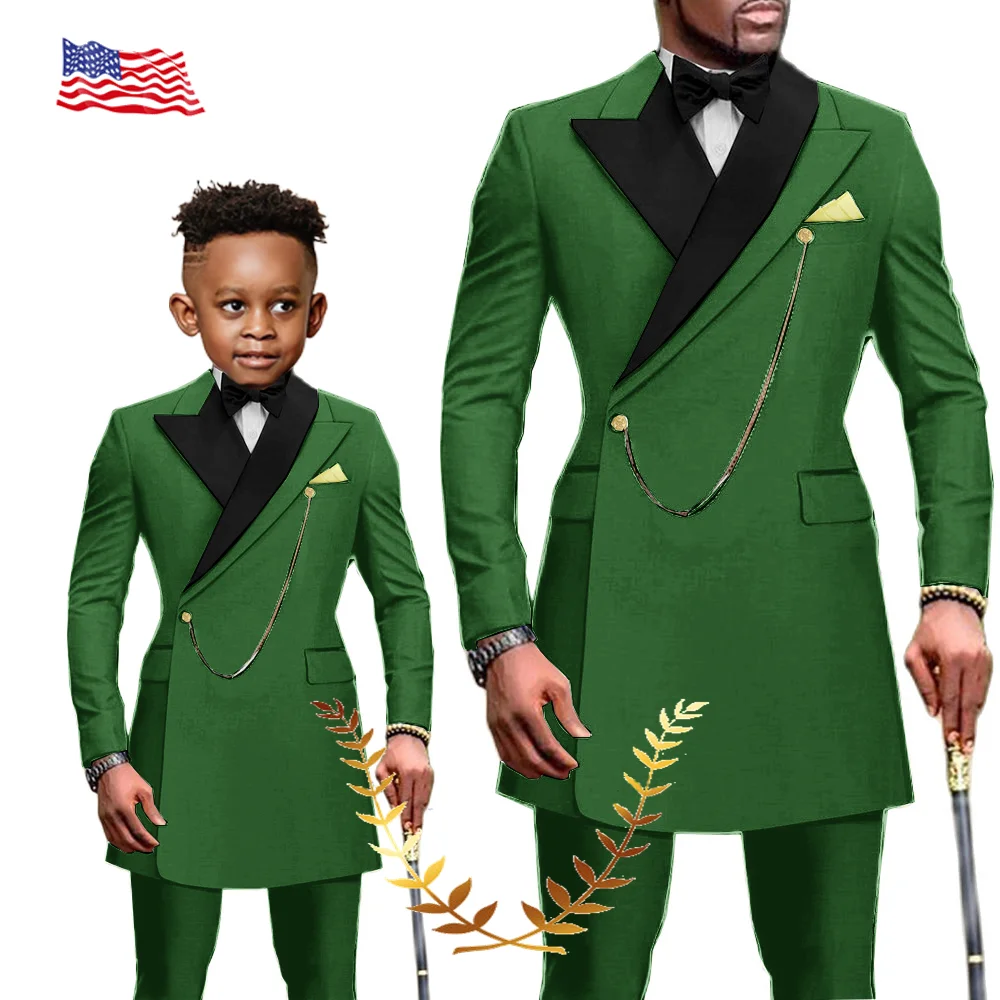 African Style Men\'s Suit 2 Piece Patch Collar Blazer Wedding Tuxedo Formal Father Child Party Clothes Customized Color