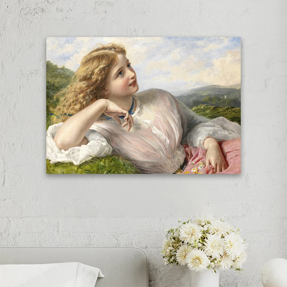 The Children’s Story Book Art Oil Painting Prints Sophie Gengembre Anderson Canvas Painting Woman Face With Butterflies Flowers