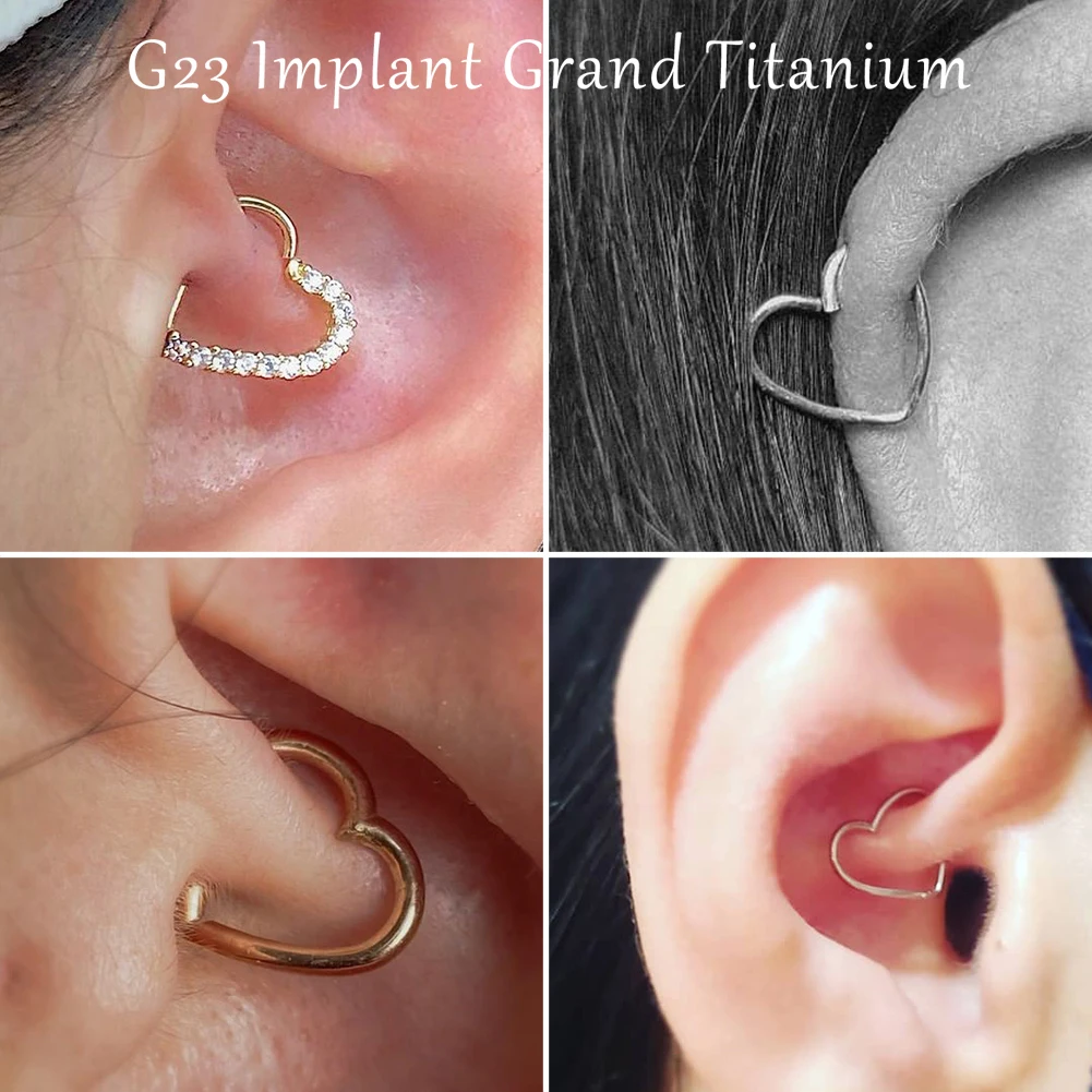 16G G23 Titanium Nose Ring Rook Daith Piercing Hoop Earrings Heart Clicker Ear Cartilage Tragus Jewelry for Women Girls