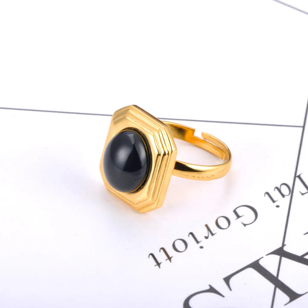 JeeMango Trendiger Bernstein-Weißer Harz-Geometrischer Verstellbarer Offener Ring, Vergoldeter Rostfreier Edelstahl Fingerschmuck R26016 – Detail 9