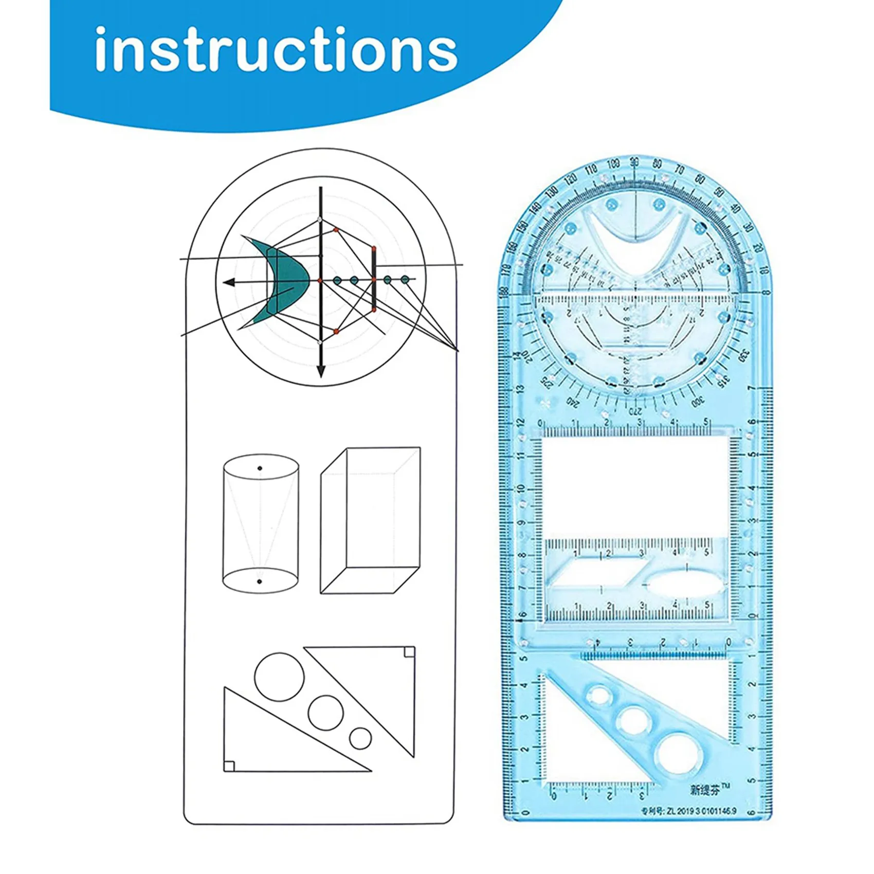 ABRI-4 Pcs Multifunctional Geometric Ruler Plastic Circle Drawing Tool Drafting Templates Clear Graphic Design Tools