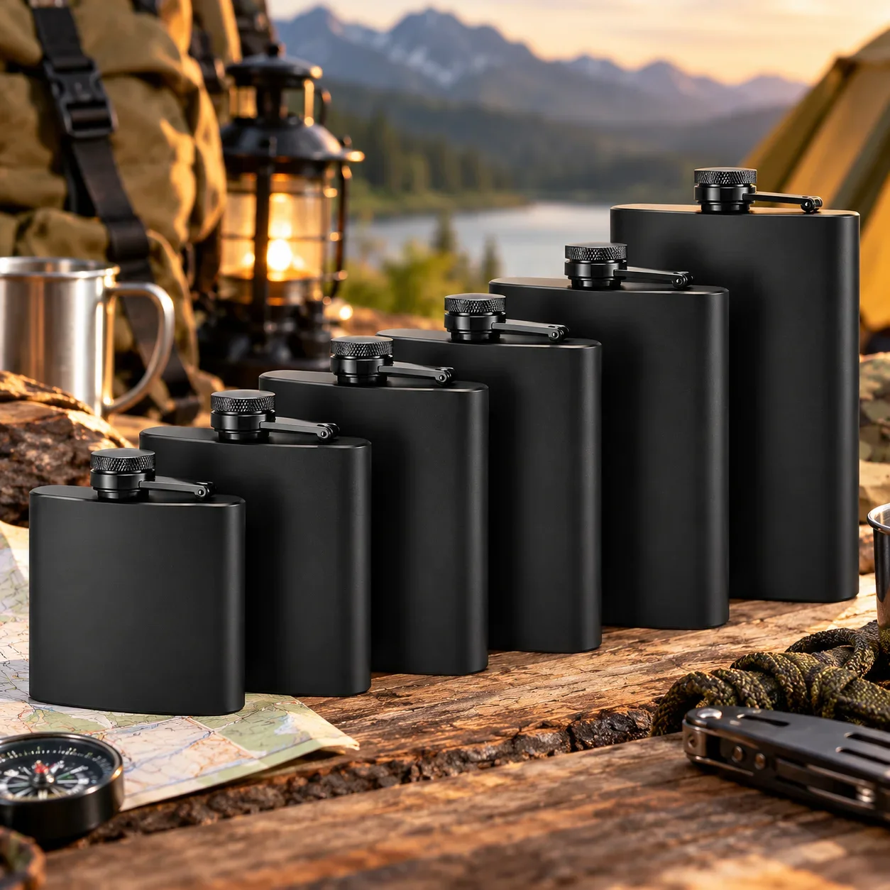 Matte All Black Stainless Steel Hip Flask Sleek Minimalist Liquor Bottle Portable Metal Pocket Flask for Outdoor Travel Camping