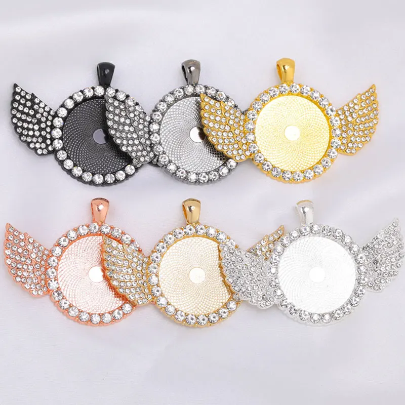 Leere Anhängerbasis für Flügel, 30 mm innen, Cabochon-Basis mit Zirkon-Fassungen, Zubehör für DIY-Pop-Schmuck und Accessoires – Detail 4
