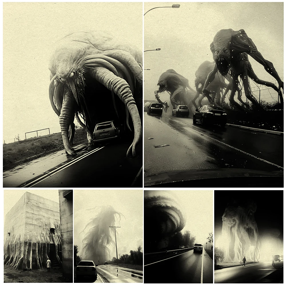 

Mysterious Giant Monster, Horror Photography Art Poster And Print, Monster Invasion, Creepy Photo Vintage Wall Art,Canvas Print