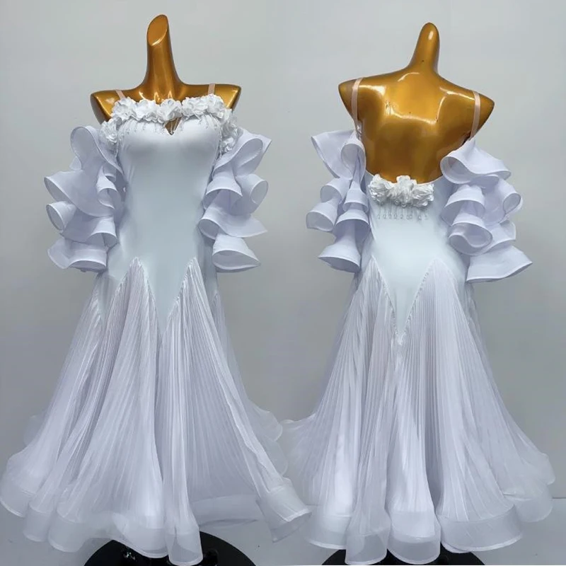 

Ballroom Dance Dress Women Waltz Competition Performance Costume Off Shoulder Long Dresses White Standard Dance Clothes AMY2591