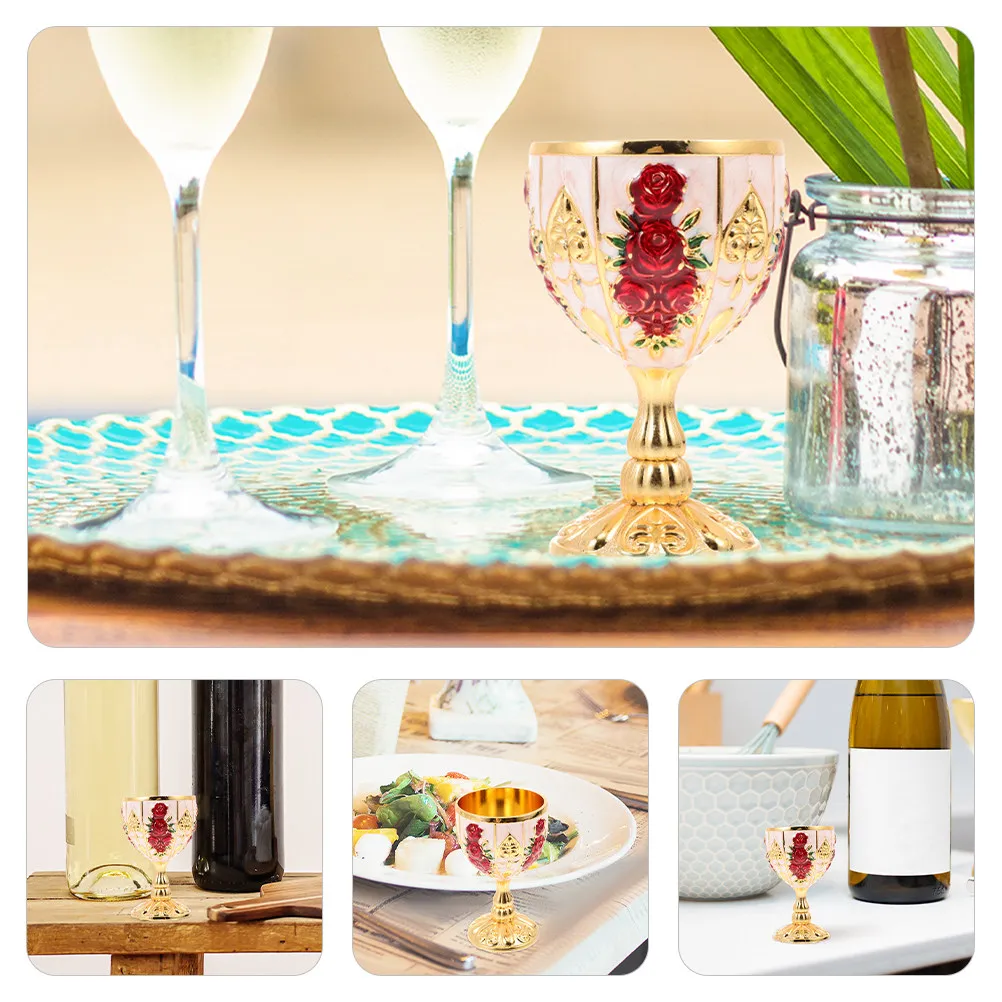 2Pcs Vintage Style Metal Wine Cups Small Zinc Alloy Drinking Cups for Whiskey Liquor Coffee Mini Reusable Decorative Bar Home