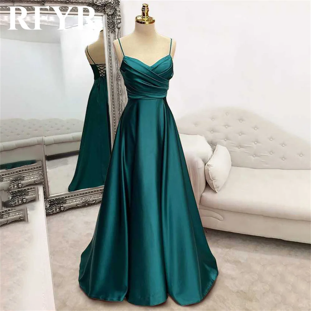 RFYR Drak Green A Line Formal Dresses V Neck Pleat فساتين للحفلات الراقصة Spaghetti Strap Special Occasion Dresses robe soirée