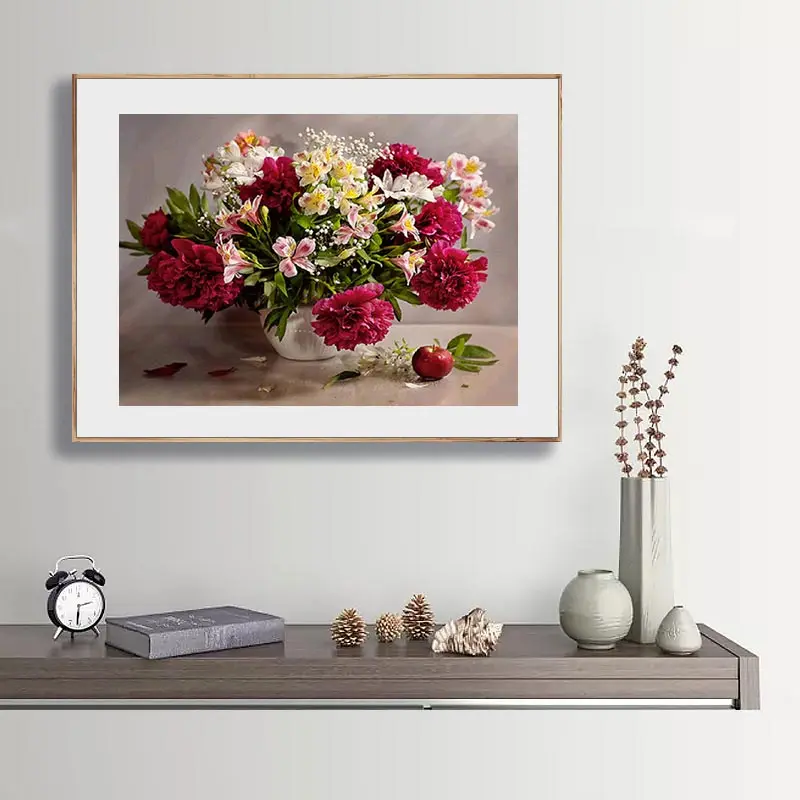 5D DIY Diamond Painting Needlework Flowers Vase Roses Peony Cross Stitch Full Diamond Embroidery Mosaic Rhinestone Home Decor