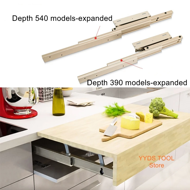 

Multi-function rising invisible slide aluminum alloy silent push-pull hidden folding table telescopic rail