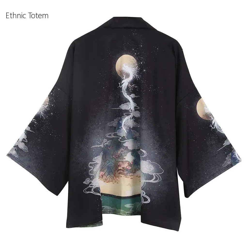 Kimonos Japanese Hombre Retro Crane Print Thin Coat Summer Chinese Style New Tang Suit Taoist Robe Samurai Clothes