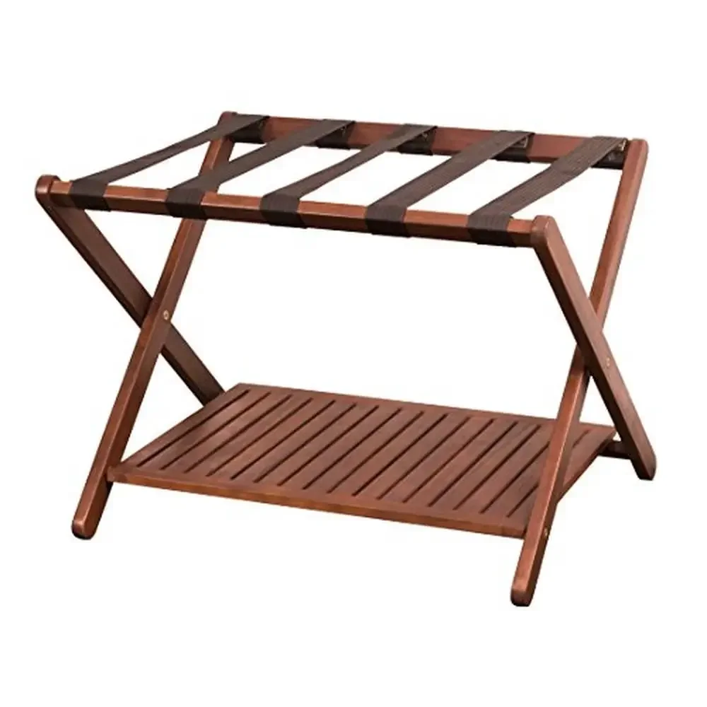 Collapsible Luggage Rack with Shoe Shelf Eucalyptus Hardwood Storage Stand