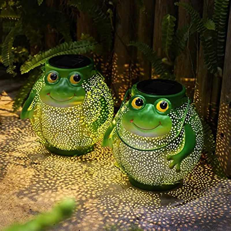 

2 Pack Hanging Solar Lanterns Garden Lighting Waterproof Metal Decorative Outdoor for Patio Yard Table Pathway with Frog Pattern