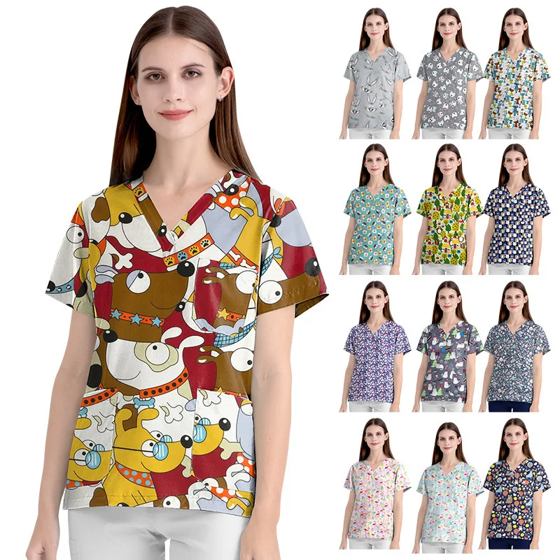 Drukowany chirurgiczny zestaw z krótkim rękawem, fartuch lekarski do mycia rąk, cienka bawełna, sala operacyjna dentystyczna