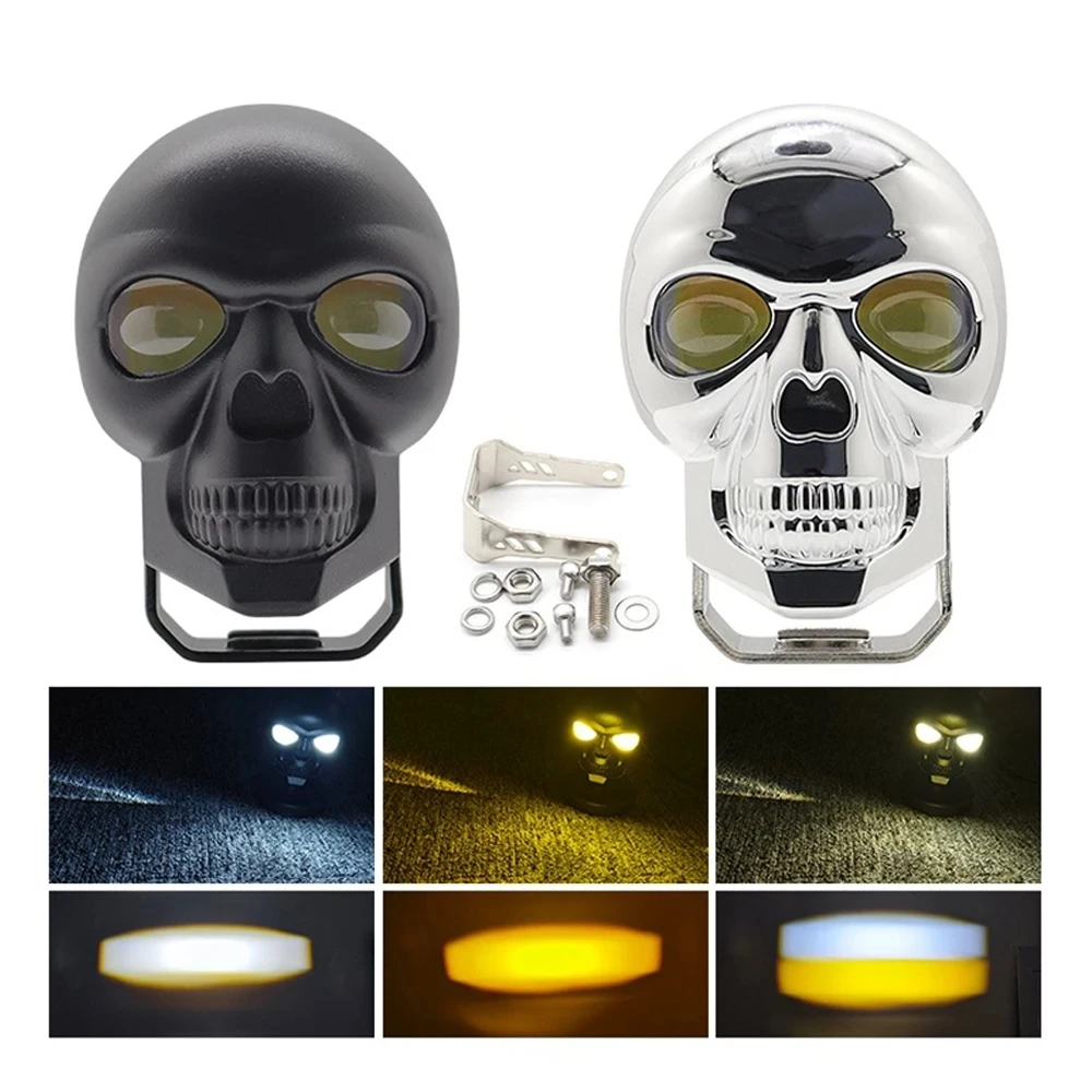 Picture 6: Motorcycle LED Spotlight Skull Headlight Dual Color Motorcycle High Low Beam Auxiliary Light Waterproof Motorcycle Accessories